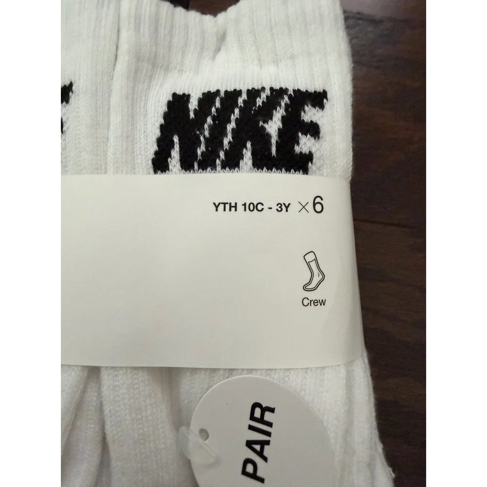 Nike Kids Everyday Cushioned Crew Socks 6 Pack White Black BN0509-F00 Size XS